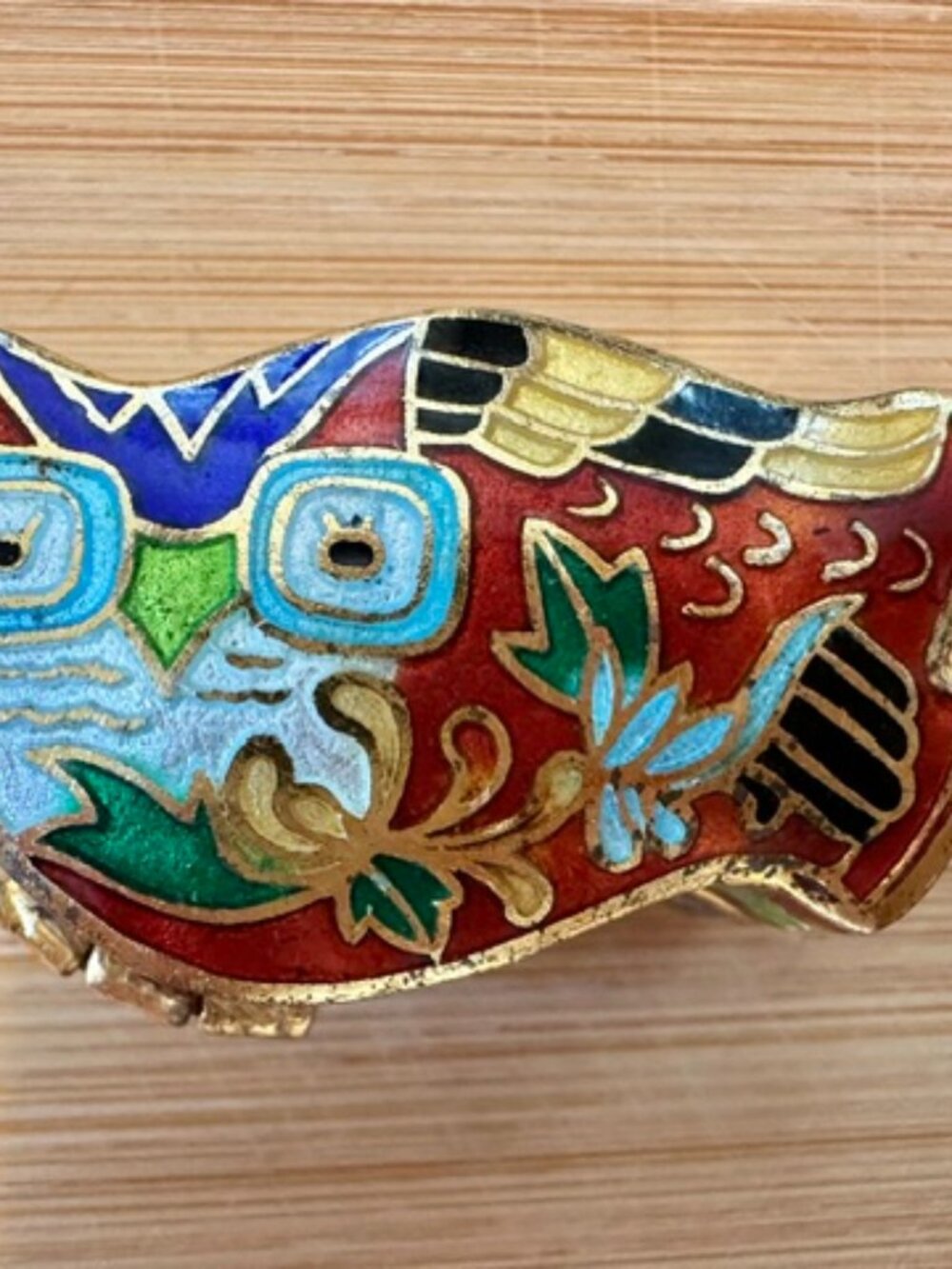 Vintage Cloisonne Enamel Owl Pill Box, Trinket Container